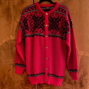Dale of Norway red & blue cardigan sweater sz 52 L